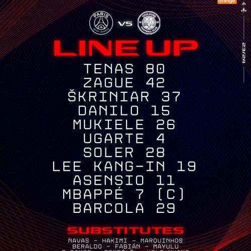 [리그 1 Uber Eats] PSG 선발 라인업 (vs 툴루즈 FC)