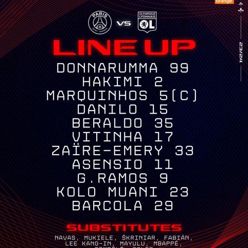 [리그 1 Uber Eats] PSG 선발 라인업 (vs 올랭피크 리옹)