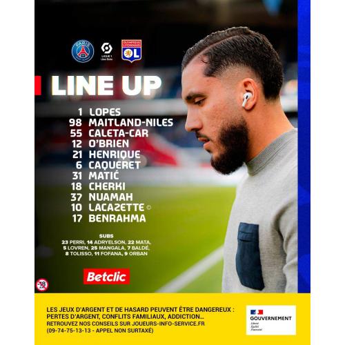 [리그 1 Uber Eats] 올랭피크 리옹 선발 라인업 (vs PSG)